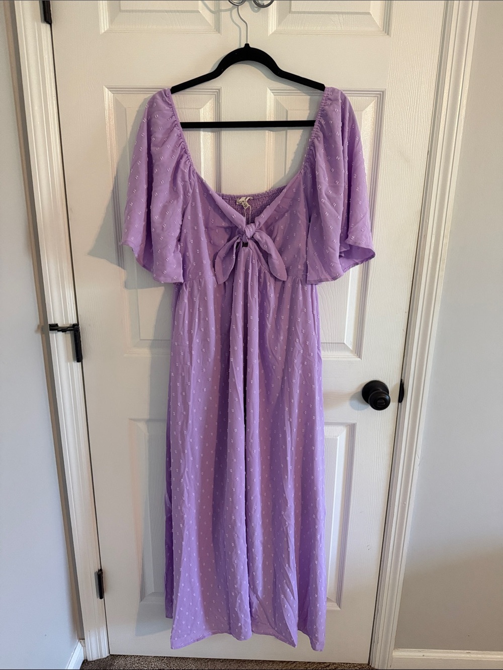 Lilac Tie-Front Maxi Dress with Flutter Sleeves